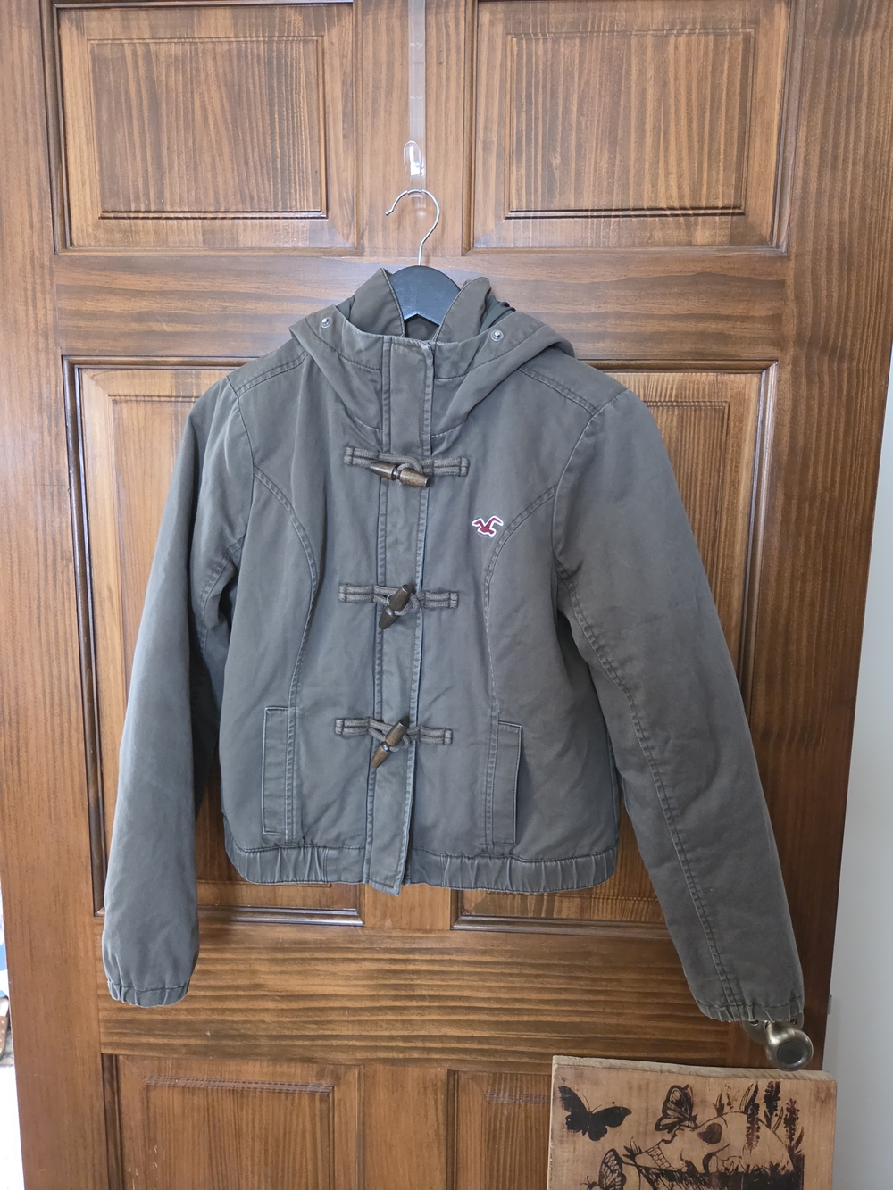 Hollister Olive Toggle Hooded Jacket with Logo